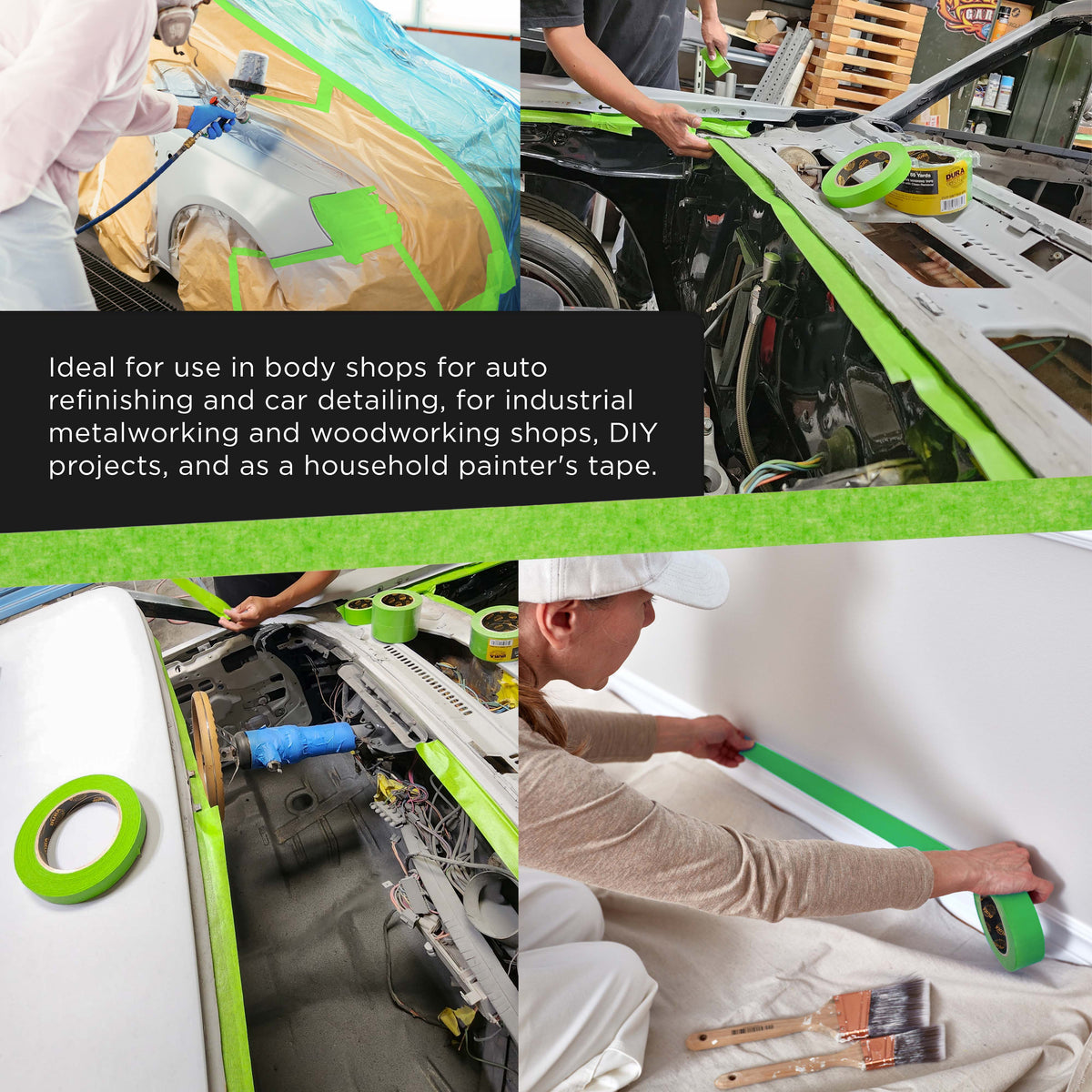 Green Automotive Masking Tape 1 Inch (24mm x 55 Yards), Case of 36 Rolls - Premium High-Performance, Heat Resistant