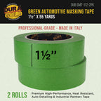 Dura-Gold Green Automotive Masking Tape 1-1/2 Inch (1.41 Inch x 55 Yards), 2 Rolls - Premium High-Performance, Heat Resistant - Auto Refinish Painting, Car Detailing, Autobody Industrial Painters Tape