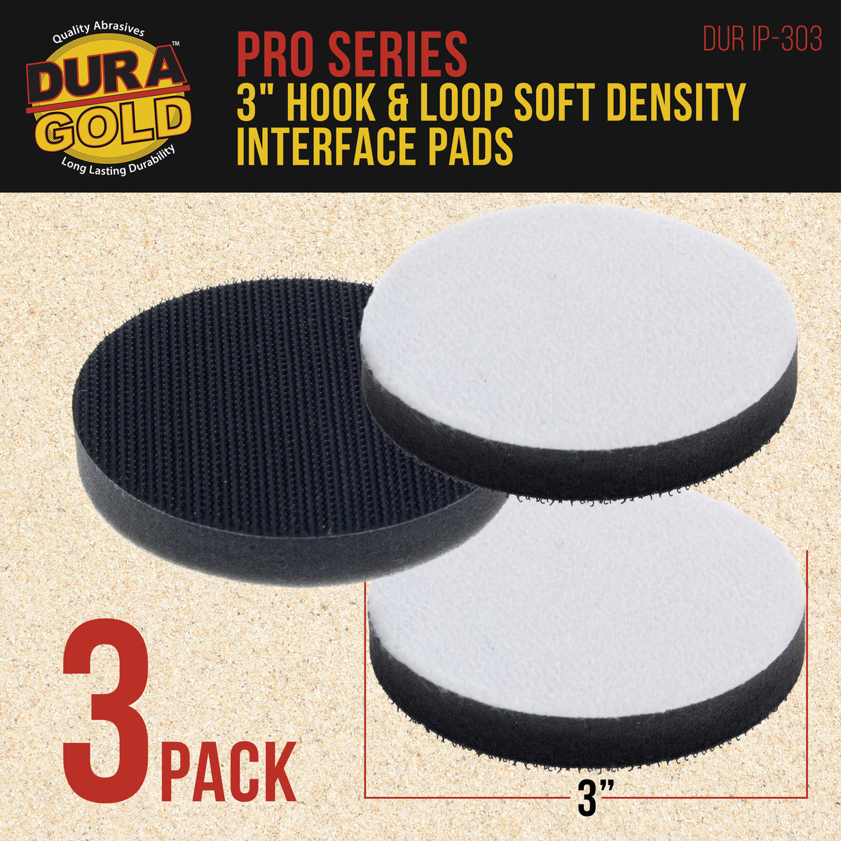 Pro Series 3" x 10mm Soft Density Interface Pad, 3 Pack - Hook & Loop Foam Cushion Used Between Sander Sanding Discs, Polisher Polishing Pad