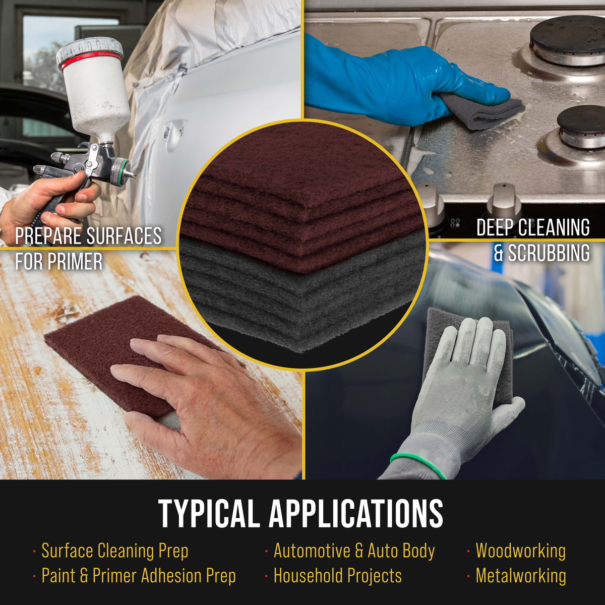 Premium 6" x 9" Scuff Pads, 5 Each Maroon General Purpose & 5 Each Gray Ultra Fine - Scuffing, Sanding, Auto Paint Surface Adhesion Prep