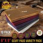 Premium 6" x 9" 10 Scuff Pad Variety Pack, 2 Each Maroon, Gray, Gold, Purple and White - Scuffing, Scouring, Sanding, Cleaning, Automotive