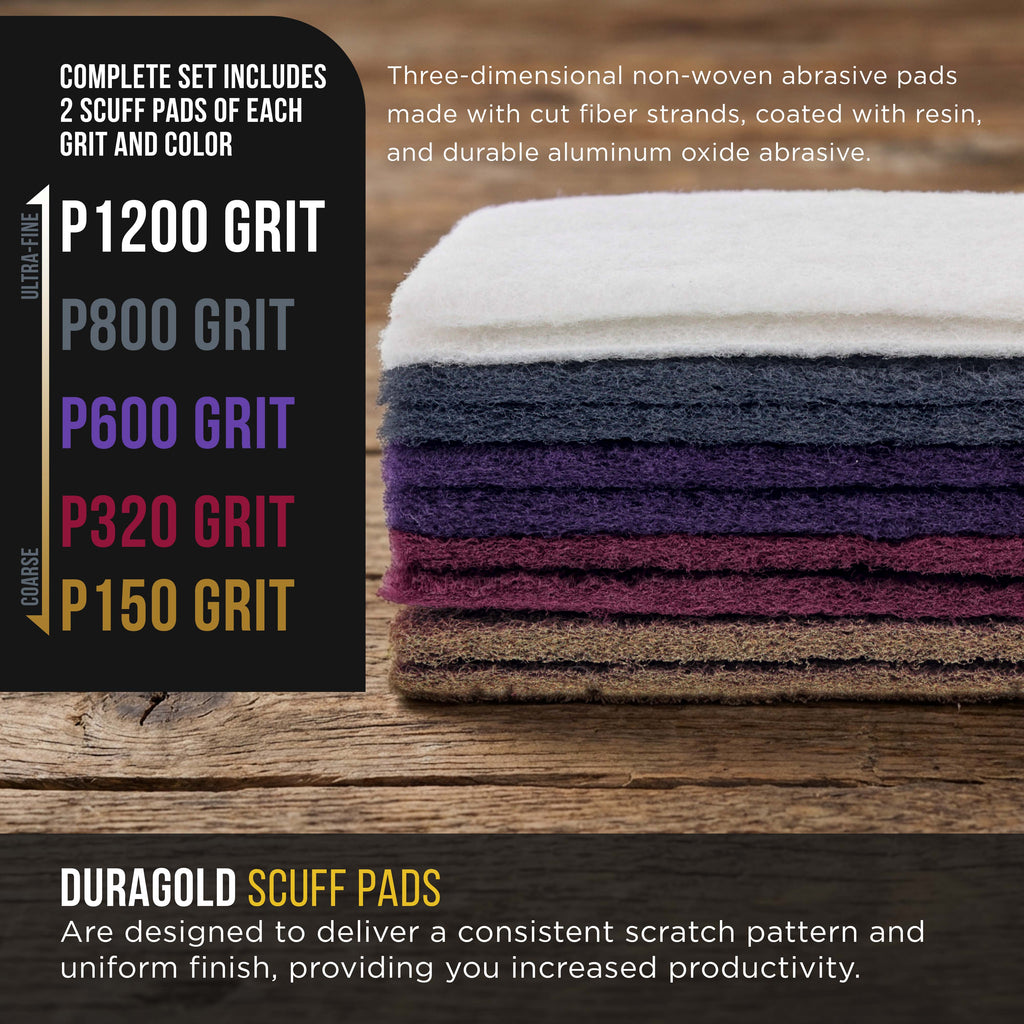 Premium 6" x 9" 10 Scuff Pad Variety Pack, 2 Each Maroon, Gray, Gold, Purple and White - Scuffing, Scouring, Sanding, Cleaning, Automotive