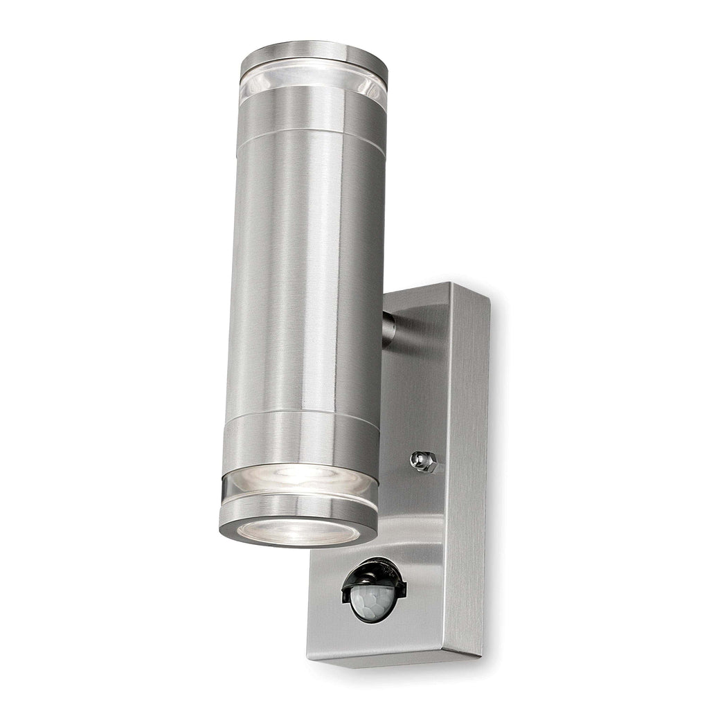 4lite Marinus GU10 Bi-Directional Outdoor Wall Light with PIR - Stainless Steel - Maplin