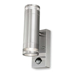4lite Marinus GU10 Bi-Directional Outdoor Wall Light with PIR - Stainless Steel - Maplin