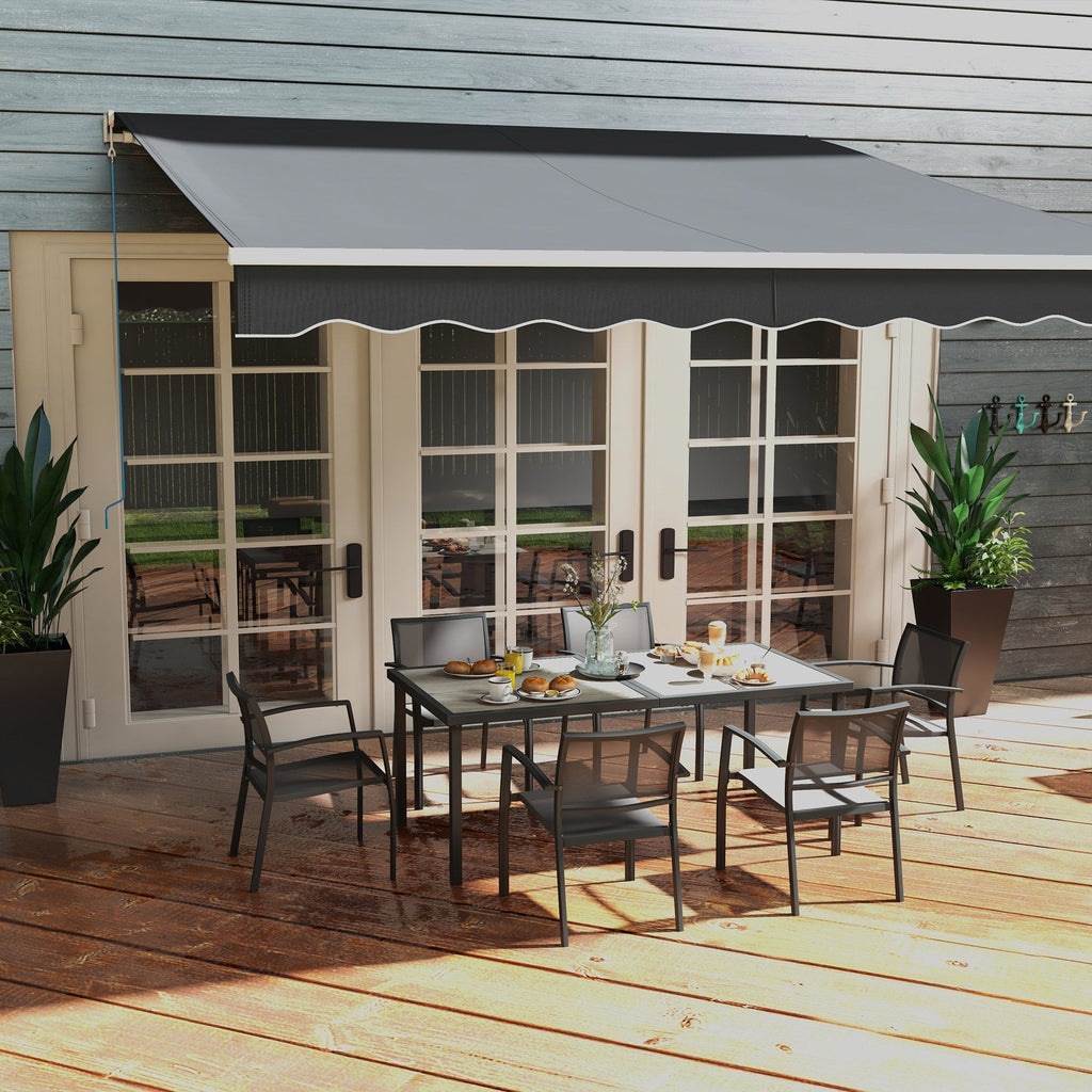 7 Pieces Outdoor Dining Set w/ 6 Stackable Chairs, Patio Table & Chairs w/ Mesh Seat, Black