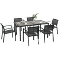 7 Pieces Outdoor Dining Set w/ 6 Stackable Chairs, Patio Table & Chairs w/ Mesh Seat, Black