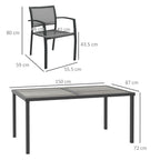 6 Seater Garden Dining Set, Stackable Armchairs and Wood-like Top Table, Space-Saving Outdoor Table and Chairs with Breathable Mesh Seat, Garden Furniture Set, Grey