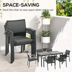 7 Pieces Outdoor Dining Set w/ 6 Stackable Chairs, Patio Table & Chairs w/ Mesh Seat, Black