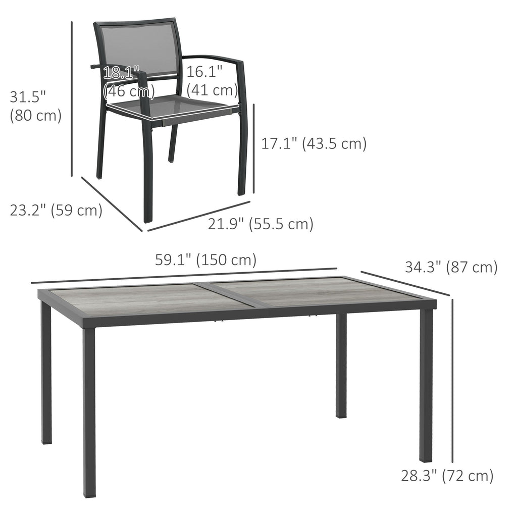 7 Pieces Outdoor Dining Set w/ 6 Stackable Chairs, Patio Table & Chairs w/ Mesh Seat, Black