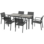 7 Pieces Outdoor Dining Set w/ 6 Stackable Chairs, Patio Table & Chairs w/ Mesh Seat, Black