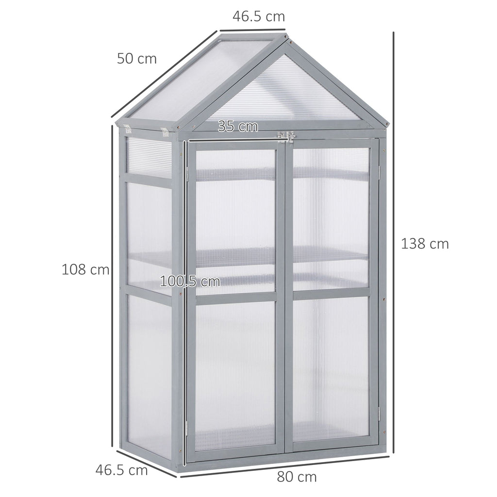 Garden Cold Frame Greenhouse with Adjustable Shelf, Double Doors & Openable Top, Grey