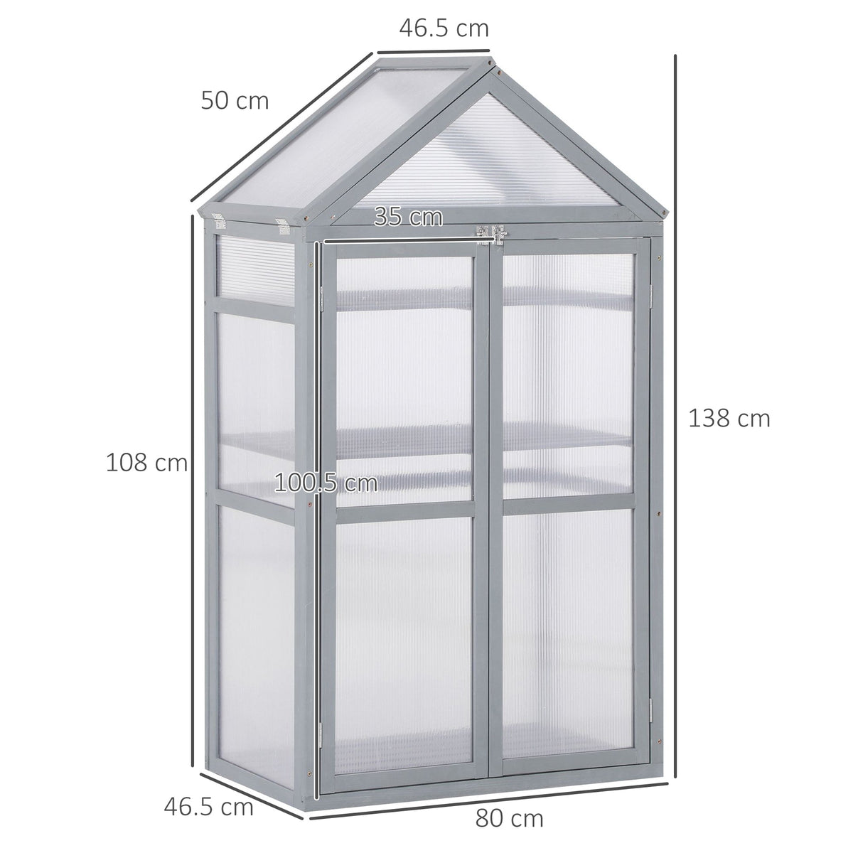 Garden Cold Frame Greenhouse with Adjustable Shelf, Double Doors & Openable Top, Grey