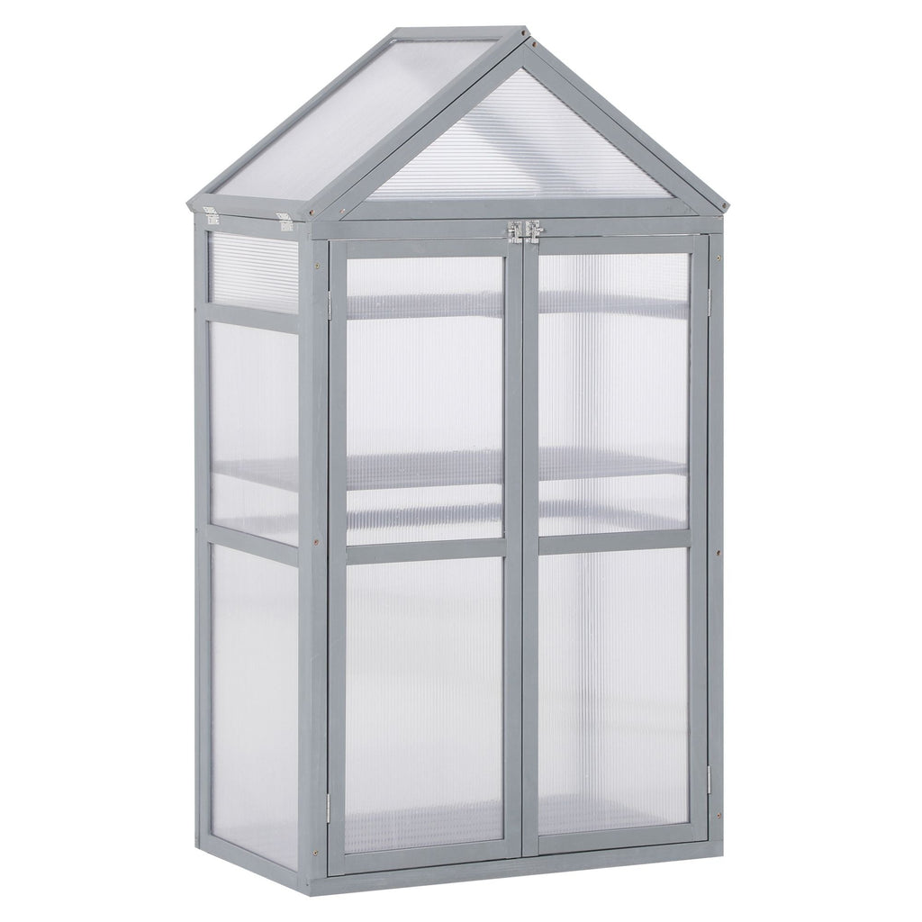 Garden Cold Frame Greenhouse with Adjustable Shelf, Double Doors & Openable Top, Grey