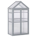 Garden Cold Frame Greenhouse with Adjustable Shelf, Double Doors & Openable Top, Grey