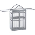 Garden Cold Frame Greenhouse with Adjustable Shelf, Double Doors & Openable Top, Grey