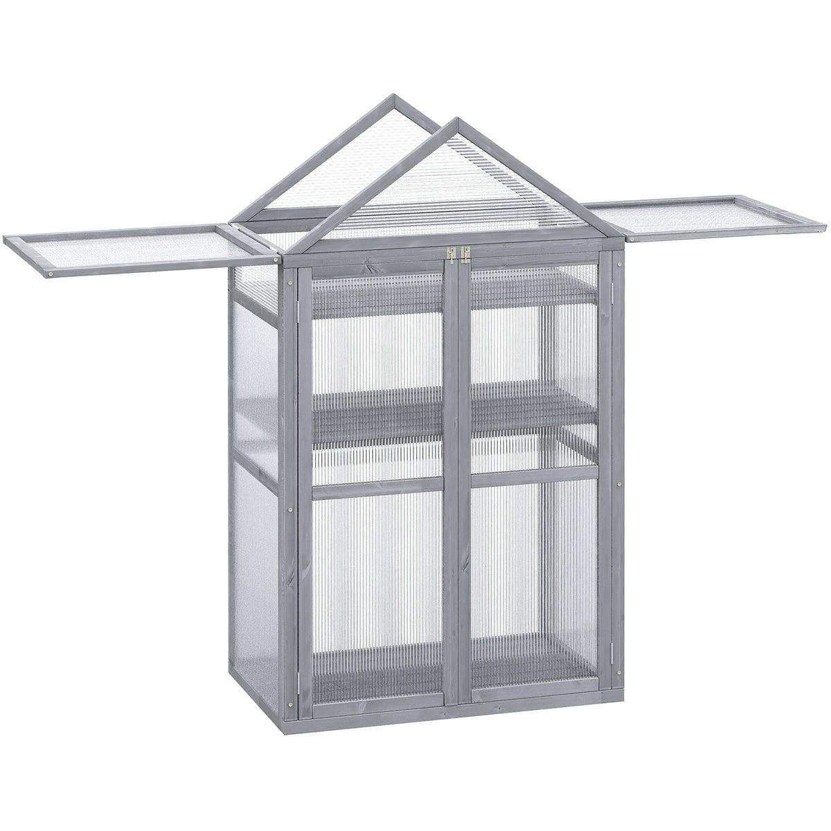 Garden Cold Frame Greenhouse with Adjustable Shelf, Double Doors & Openable Top, Grey