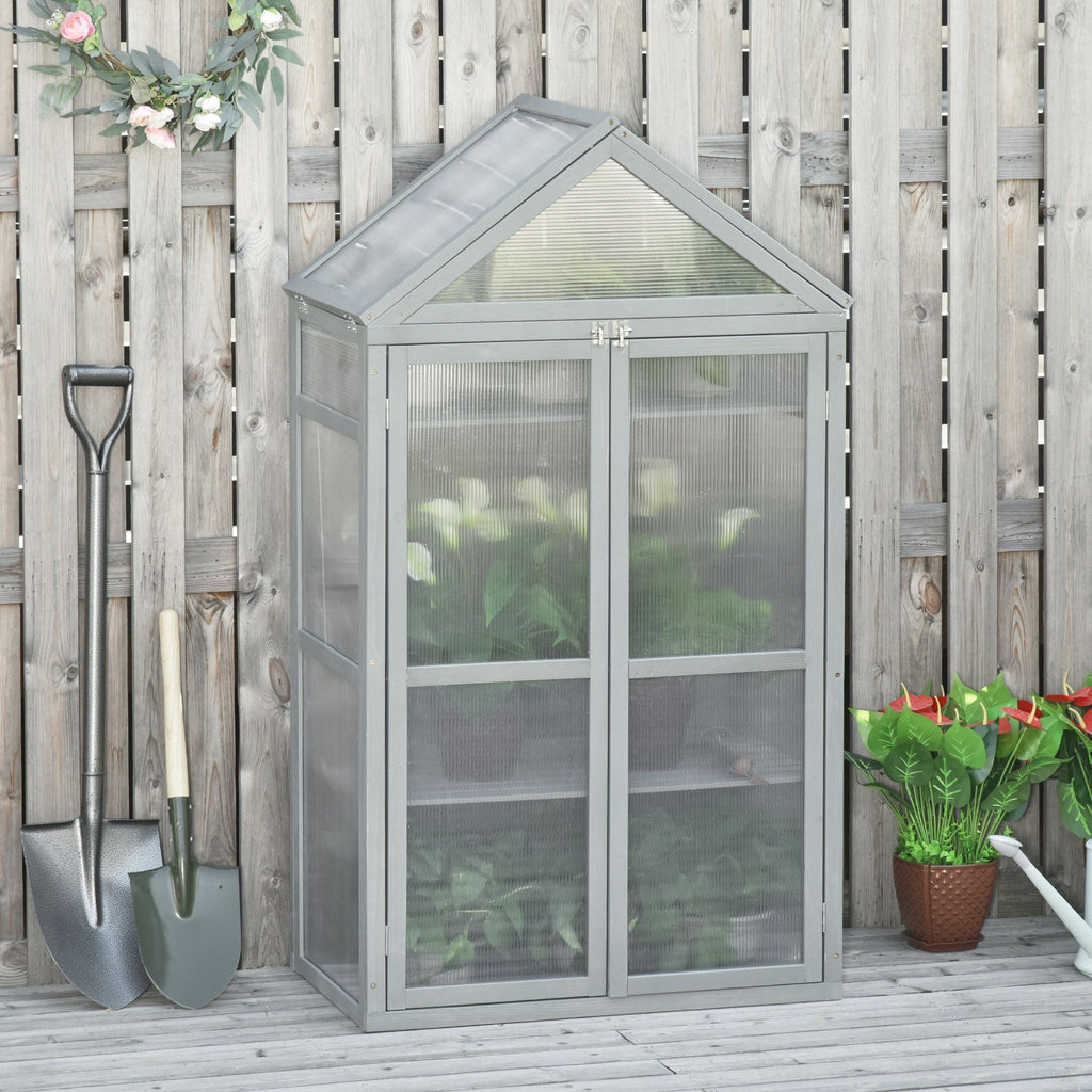 Garden Cold Frame Greenhouse with Adjustable Shelf, Double Doors & Openable Top, Grey