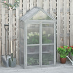 Garden Cold Frame Greenhouse with Adjustable Shelf, Double Doors & Openable Top, Grey