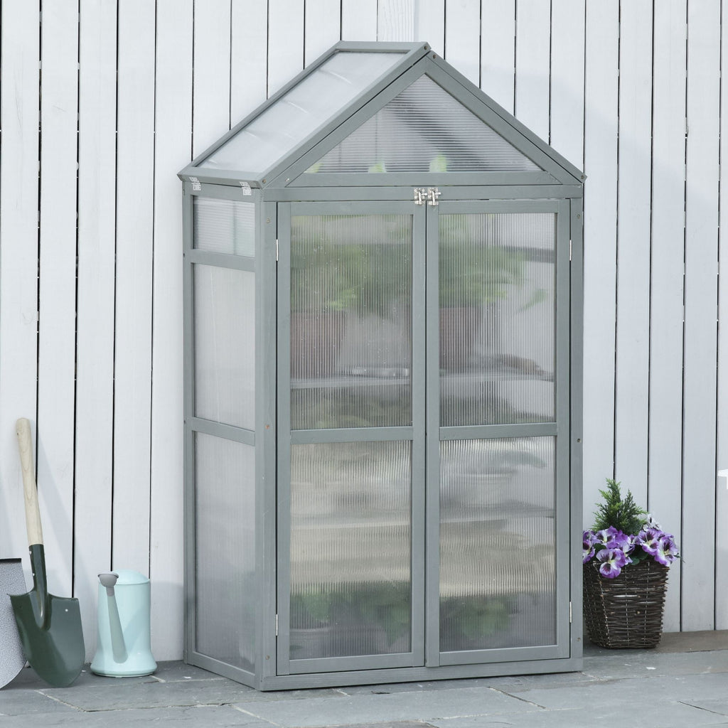 Garden Cold Frame Greenhouse with Adjustable Shelf, Double Doors & Openable Top, Grey