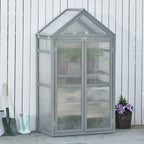 Garden Cold Frame Greenhouse with Adjustable Shelf, Double Doors & Openable Top, Grey