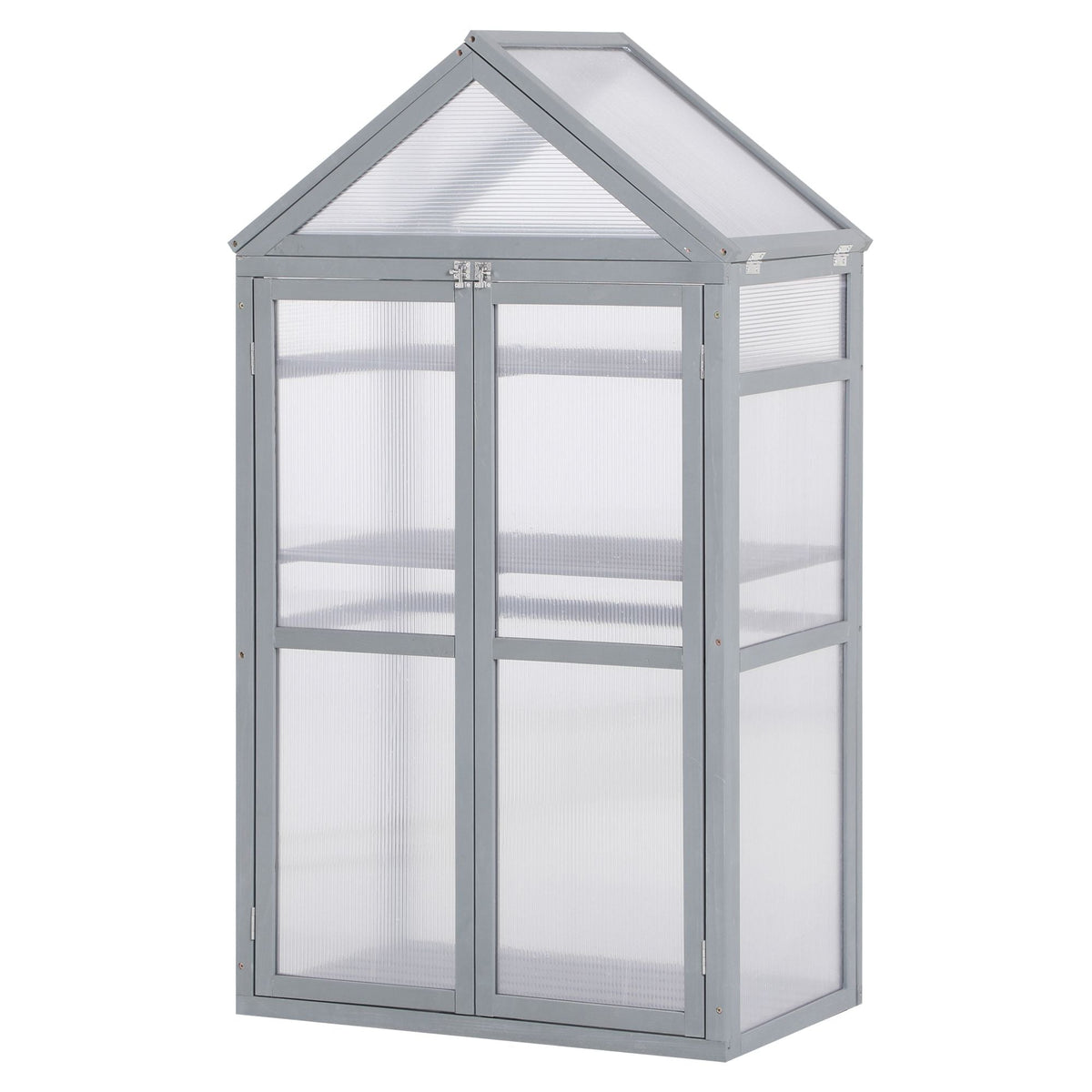 Garden Cold Frame Greenhouse with Adjustable Shelf, Double Doors & Openable Top, Grey