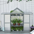 Garden Cold Frame Greenhouse with Adjustable Shelf, Double Doors & Openable Top, Grey