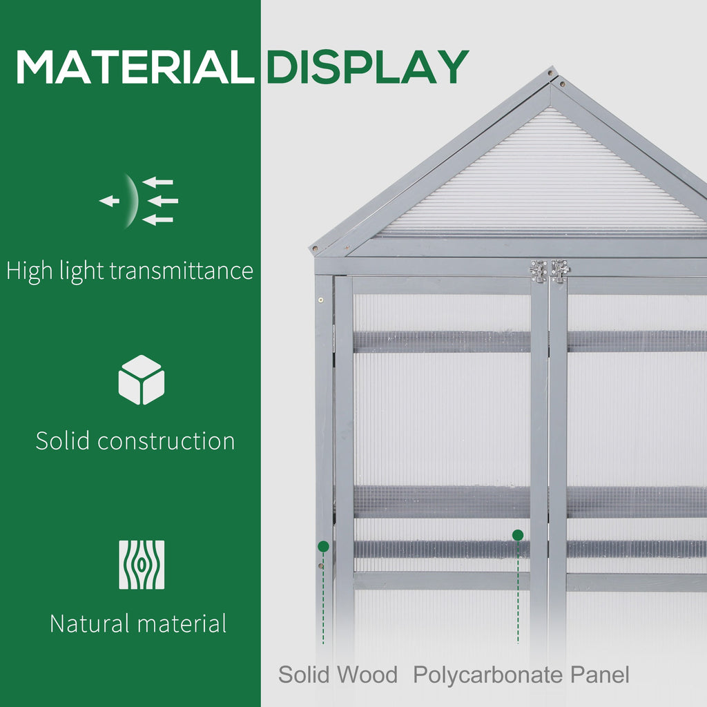 Garden Cold Frame Greenhouse with Adjustable Shelf, Double Doors & Openable Top, Grey