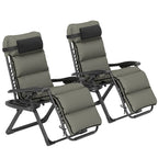 2 Piece Zero Gravity Folding Reclining Chair w/ Cushion, Headrest & Cupholder, Grey