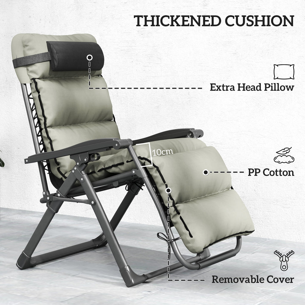 2 Piece Zero Gravity Folding Reclining Chair w/ Cushion, Headrest & Cupholder, Grey