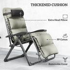 2 Piece Zero Gravity Folding Reclining Chair w/ Cushion, Headrest & Cupholder, Grey