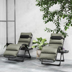 2 Piece Zero Gravity Folding Reclining Chair w/ Cushion, Headrest & Cupholder, Grey