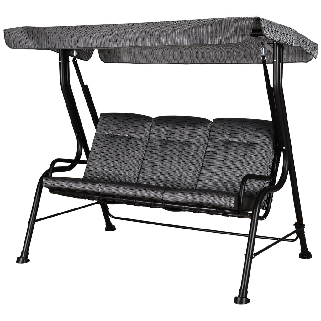 3-Person Cushioned Swing Bench w/ Adjustable Canopy & Weather Resistant Frame, Grey