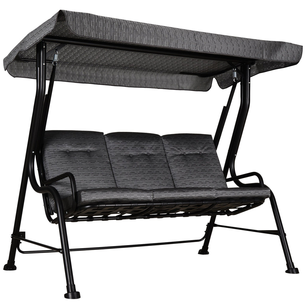 3-Person Cushioned Swing Bench w/ Adjustable Canopy & Weather Resistant Frame, Grey