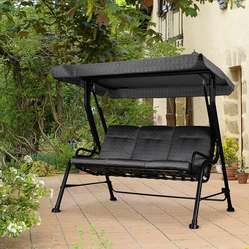 3-Person Cushioned Swing Bench w/ Adjustable Canopy & Weather Resistant Frame, Grey