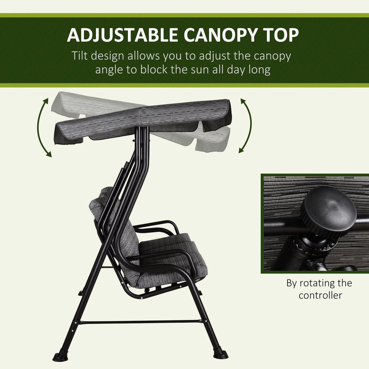 3-Person Cushioned Swing Bench w/ Adjustable Canopy & Weather Resistant Frame, Grey