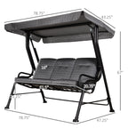 3-Person Cushioned Swing Bench w/ Adjustable Canopy & Weather Resistant Frame, Grey