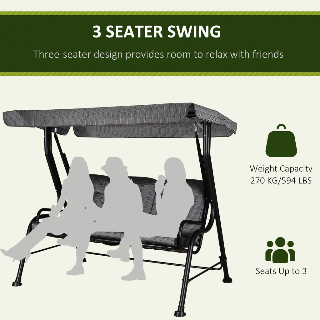 3-Person Cushioned Swing Bench w/ Adjustable Canopy & Weather Resistant Frame, Grey