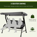 3-Person Cushioned Swing Bench w/ Adjustable Canopy & Weather Resistant Frame, Grey