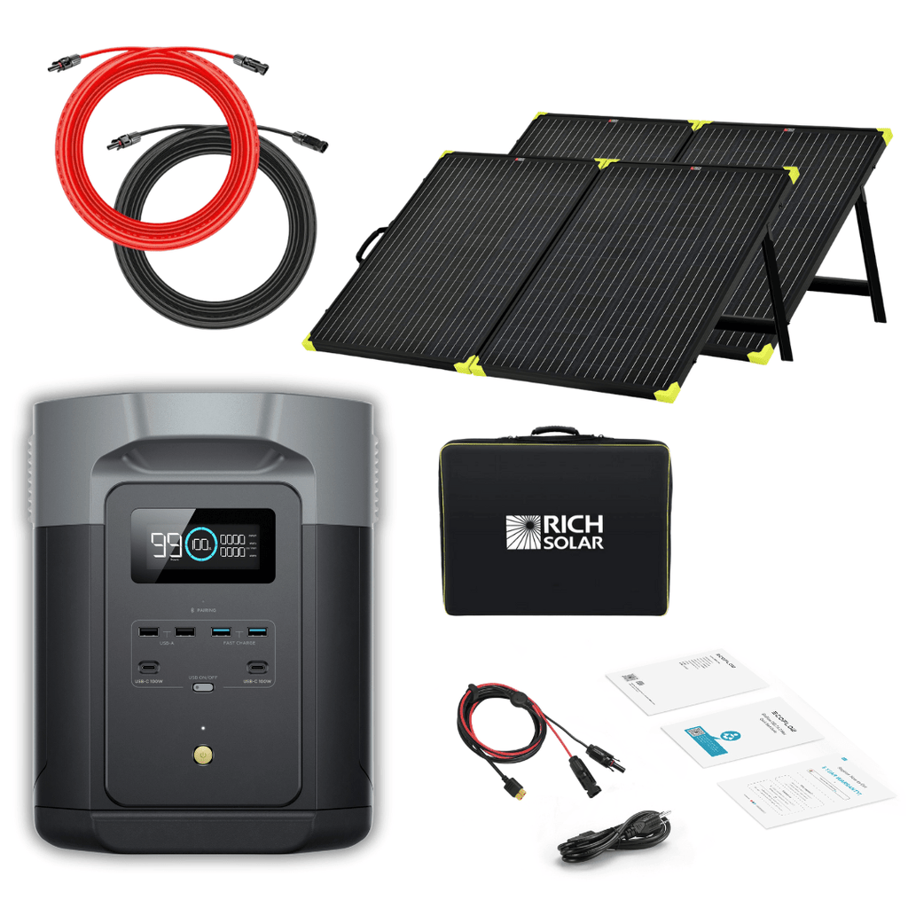 EcoFlow Delta 2 Max 2048Wh 2400W LiFePO4 Solar Generator + 100W Portable Monocrystalline Solar Panels Kit - Off Grid Stores