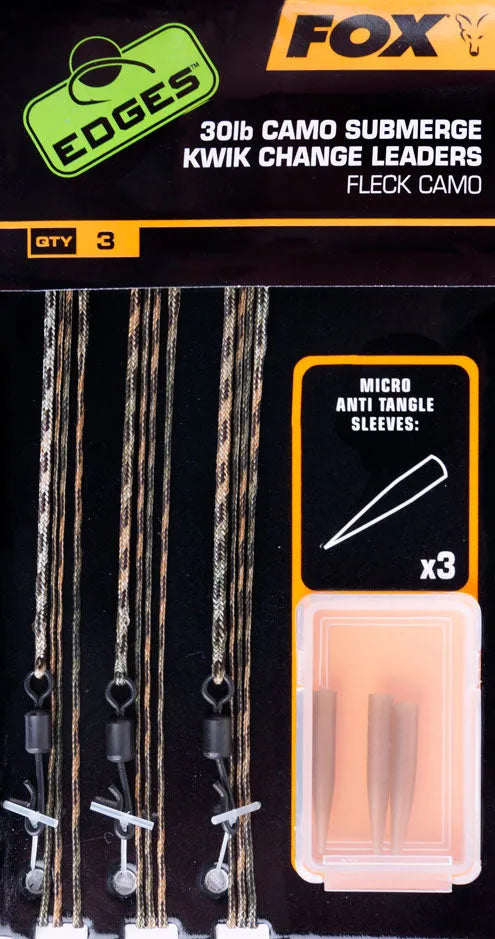 Fox Edges 30lb camo Submerge Kwik change leaders Fleck Camo