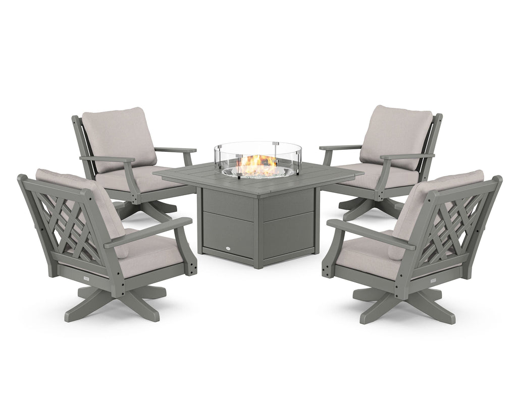 Wovendale 5-Piece Deep Seating Swivel Conversation Set with Fire Pit Table