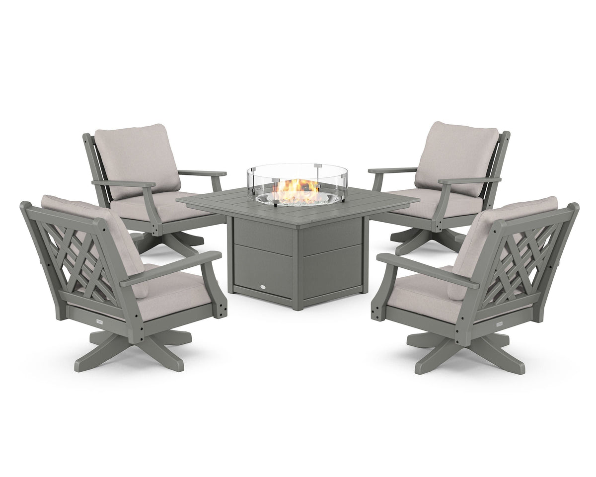 Wovendale 5-Piece Deep Seating Swivel Conversation Set with Fire Pit Table