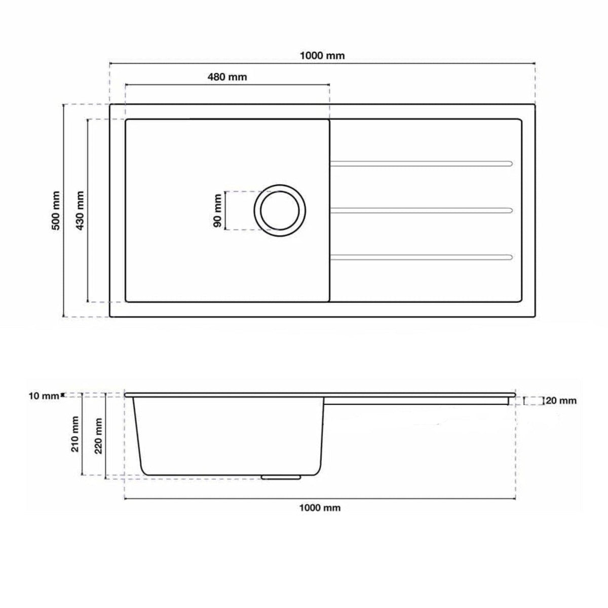 Astini Elmo 100L 1.0 Bowl Granite Reversible Kitchen Sink & 5E Tap