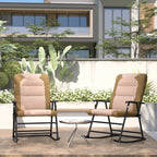 Patio Folding Rocking Chair Set of 2 Padded Rockers with Armrest & Headrest, Light Brown