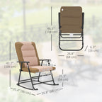 Patio Folding Rocking Chair Set of 2 Padded Rockers with Armrest & Headrest, Light Brown