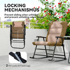 Patio Folding Rocking Chair Set of 2 Padded Rockers with Armrest & Headrest, Light Brown