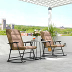 Patio Folding Rocking Chair Set of 2 Padded Rockers with Armrest & Headrest, Light Brown