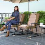 Patio Folding Rocking Chair Set of 2 Padded Rockers with Armrest & Headrest, Light Brown