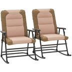 Patio Folding Rocking Chair Set of 2 Padded Rockers with Armrest & Headrest, Light Brown