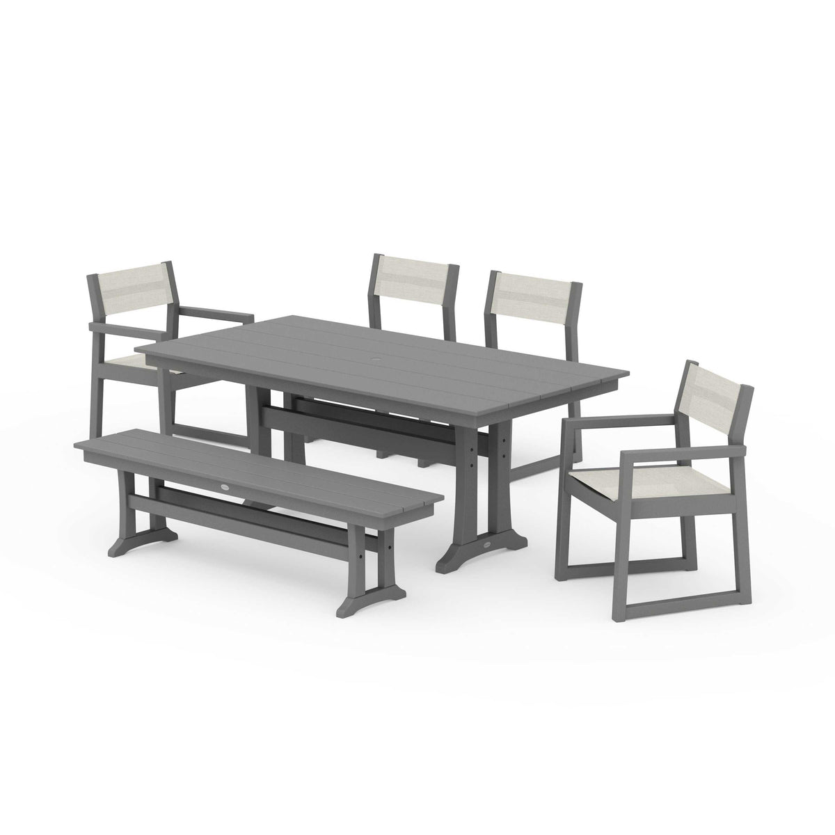 EDGE Sling 6-Piece Farmhouse Dining Set With Trestle Legs